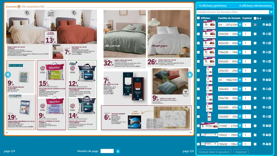 Catalogue interactif Toucan avec sélection de produits et affiches générées dans plusieurs formats